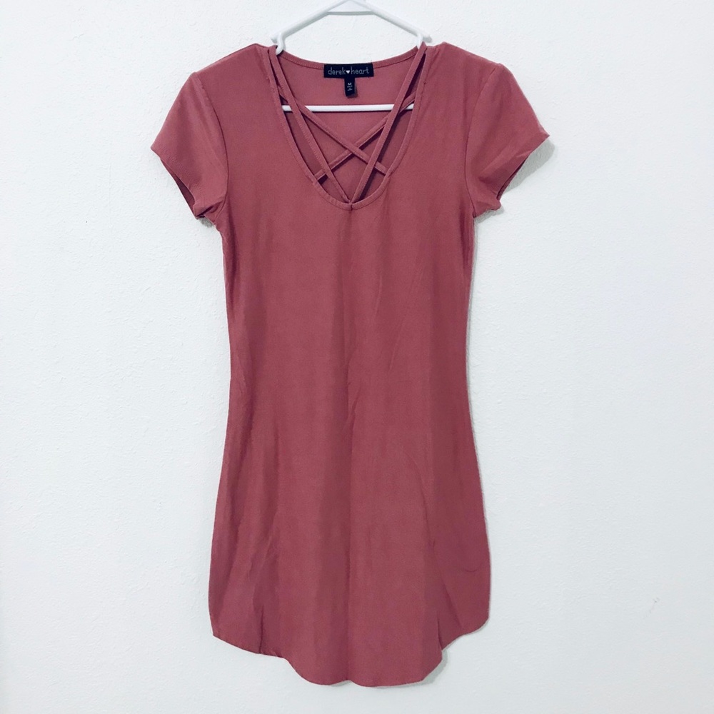 Women’s Rose Pink V-neck T-shirt Mini Dress Sz M